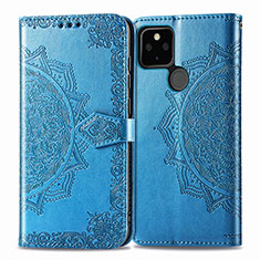 Leather Case Stands Fashionable Pattern Flip Cover Holder for Google Pixel 5 XL 5G Blue