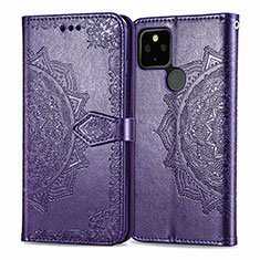 Leather Case Stands Fashionable Pattern Flip Cover Holder for Google Pixel 5 XL 5G Purple