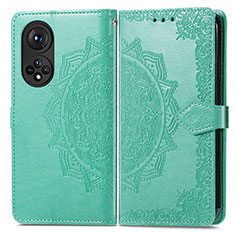 Leather Case Stands Fashionable Pattern Flip Cover Holder for Huawei Honor 50 Pro 5G Green