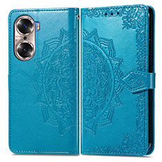 Leather Case Stands Fashionable Pattern Flip Cover Holder for Huawei Honor 60 5G Blue