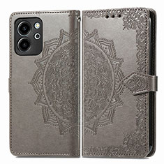 Leather Case Stands Fashionable Pattern Flip Cover Holder for Huawei Honor 80 SE 5G Gray