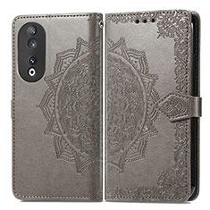 Leather Case Stands Fashionable Pattern Flip Cover Holder for Huawei Honor 90 5G Gray