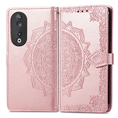 Leather Case Stands Fashionable Pattern Flip Cover Holder for Huawei Honor 90 5G Rose Gold