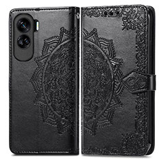 Leather Case Stands Fashionable Pattern Flip Cover Holder for Huawei Honor 90 Lite 5G Black