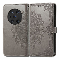 Leather Case Stands Fashionable Pattern Flip Cover Holder for Huawei Honor Magic3 5G Gray