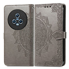 Leather Case Stands Fashionable Pattern Flip Cover Holder for Huawei Honor Magic5 5G Gray