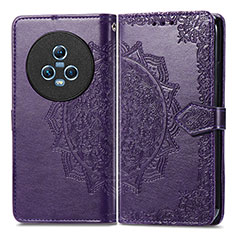 Leather Case Stands Fashionable Pattern Flip Cover Holder for Huawei Honor Magic5 5G Purple