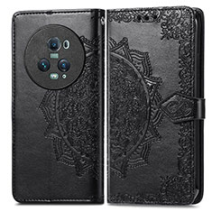 Leather Case Stands Fashionable Pattern Flip Cover Holder for Huawei Honor Magic5 Pro 5G Black