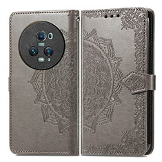 Leather Case Stands Fashionable Pattern Flip Cover Holder for Huawei Honor Magic5 Pro 5G Gray