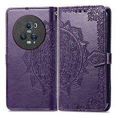 Leather Case Stands Fashionable Pattern Flip Cover Holder for Huawei Honor Magic5 Pro 5G Purple