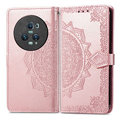 Leather Case Stands Fashionable Pattern Flip Cover Holder for Huawei Honor Magic5 Pro 5G Rose Gold