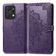 Leather Case Stands Fashionable Pattern Flip Cover Holder for Huawei Honor X7a Purple