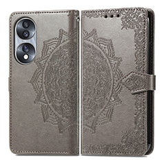 Leather Case Stands Fashionable Pattern Flip Cover Holder for Huawei Honor X7b Gray