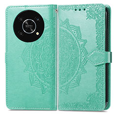 Leather Case Stands Fashionable Pattern Flip Cover Holder for Huawei Honor X9 5G Green