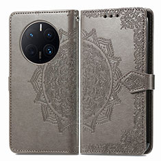 Leather Case Stands Fashionable Pattern Flip Cover Holder for Huawei Mate 50 Pro Gray