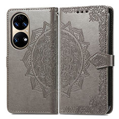 Leather Case Stands Fashionable Pattern Flip Cover Holder for Huawei P50 Gray