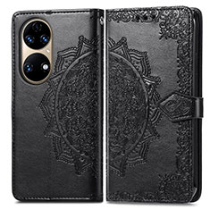 Leather Case Stands Fashionable Pattern Flip Cover Holder for Huawei P50 Pro Black
