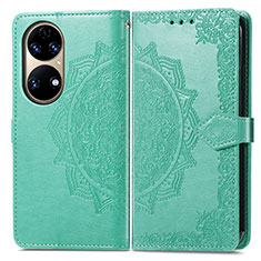 Leather Case Stands Fashionable Pattern Flip Cover Holder for Huawei P50 Pro Green