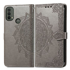 Leather Case Stands Fashionable Pattern Flip Cover Holder for Motorola Moto E20 Gray