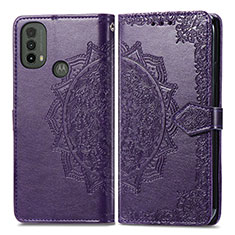 Leather Case Stands Fashionable Pattern Flip Cover Holder for Motorola Moto E20 Purple