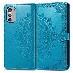 Leather Case Stands Fashionable Pattern Flip Cover Holder for Motorola Moto E32 Blue