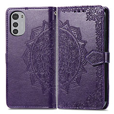Leather Case Stands Fashionable Pattern Flip Cover Holder for Motorola Moto E32 Purple