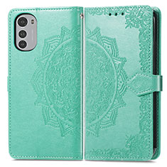 Leather Case Stands Fashionable Pattern Flip Cover Holder for Motorola Moto E32s Green