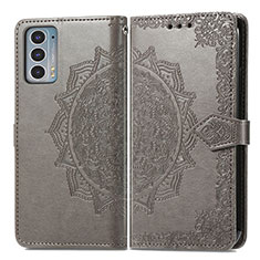 Leather Case Stands Fashionable Pattern Flip Cover Holder for Motorola Moto Edge 20 5G Gray