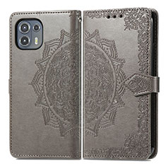 Leather Case Stands Fashionable Pattern Flip Cover Holder for Motorola Moto Edge 20 Lite 5G Gray