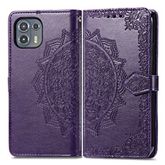 Leather Case Stands Fashionable Pattern Flip Cover Holder for Motorola Moto Edge 20 Lite 5G Purple
