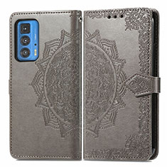 Leather Case Stands Fashionable Pattern Flip Cover Holder for Motorola Moto Edge 20 Pro 5G Gray