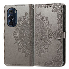 Leather Case Stands Fashionable Pattern Flip Cover Holder for Motorola Moto Edge 30 Pro 5G Gray