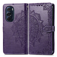 Leather Case Stands Fashionable Pattern Flip Cover Holder for Motorola Moto Edge 30 Pro 5G Purple