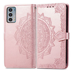 Leather Case Stands Fashionable Pattern Flip Cover Holder for Motorola Moto Edge Lite 5G Rose Gold