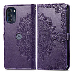 Leather Case Stands Fashionable Pattern Flip Cover Holder for Motorola Moto G 5G (2022) Purple