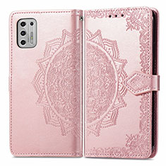 Leather Case Stands Fashionable Pattern Flip Cover Holder for Motorola Moto G Stylus (2021) Rose Gold