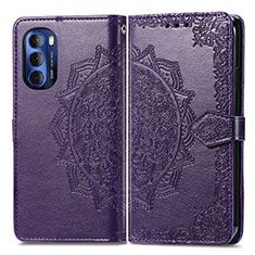 Leather Case Stands Fashionable Pattern Flip Cover Holder for Motorola Moto G Stylus (2022) 5G Purple