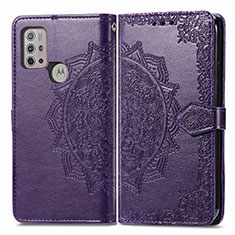 Leather Case Stands Fashionable Pattern Flip Cover Holder for Motorola Moto G10 Power Purple