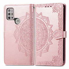 Leather Case Stands Fashionable Pattern Flip Cover Holder for Motorola Moto G10 Power Rose Gold
