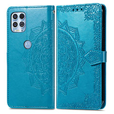 Leather Case Stands Fashionable Pattern Flip Cover Holder for Motorola Moto G100 5G Blue