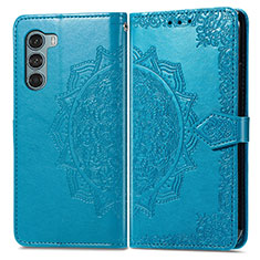 Leather Case Stands Fashionable Pattern Flip Cover Holder for Motorola Moto G200 5G Blue