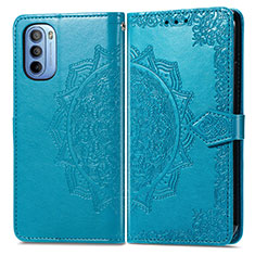 Leather Case Stands Fashionable Pattern Flip Cover Holder for Motorola Moto G31 Blue