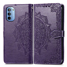 Leather Case Stands Fashionable Pattern Flip Cover Holder for Motorola Moto G31 Purple
