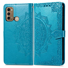 Leather Case Stands Fashionable Pattern Flip Cover Holder for Motorola Moto G40 Fusion Blue