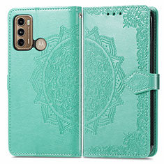 Leather Case Stands Fashionable Pattern Flip Cover Holder for Motorola Moto G40 Fusion Green