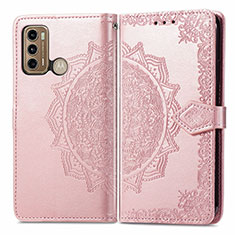 Leather Case Stands Fashionable Pattern Flip Cover Holder for Motorola Moto G40 Fusion Rose Gold