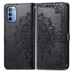 Leather Case Stands Fashionable Pattern Flip Cover Holder for Motorola Moto G41 Black