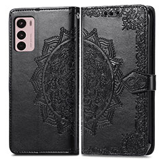 Leather Case Stands Fashionable Pattern Flip Cover Holder for Motorola Moto G42 Black