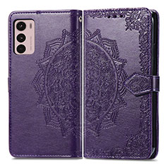 Leather Case Stands Fashionable Pattern Flip Cover Holder for Motorola Moto G42 Purple