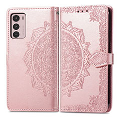 Leather Case Stands Fashionable Pattern Flip Cover Holder for Motorola Moto G42 Rose Gold